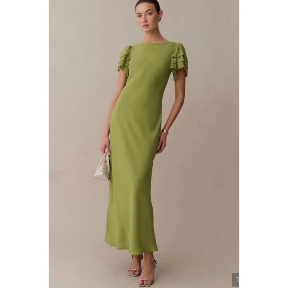 Few Moda o.p.t. Leonor Green Flutter Sleeve Maxi Dress Women's XS NWT
